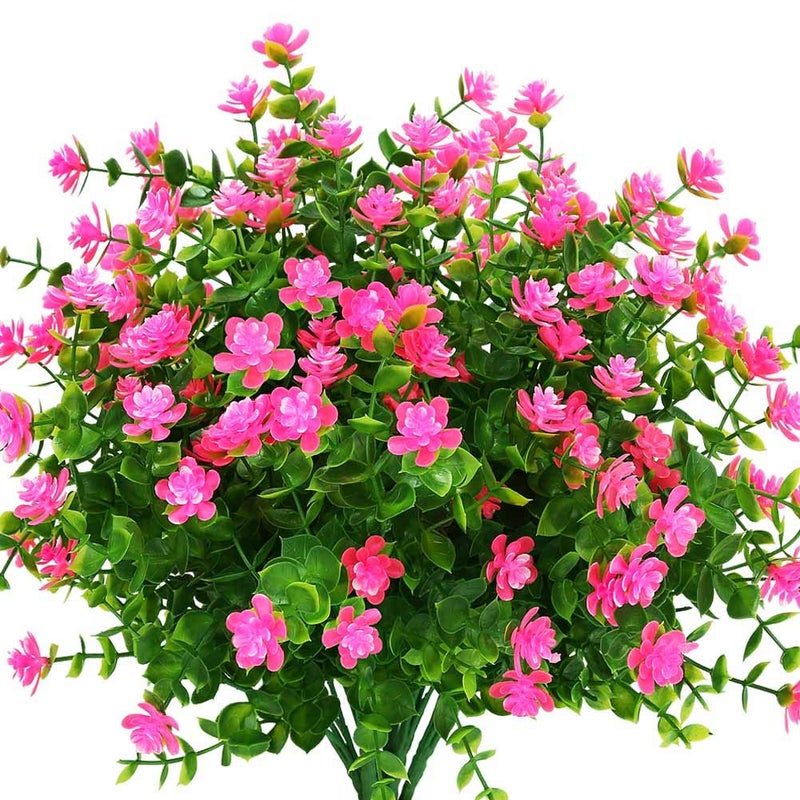 KLEMOO Artificial Flowers Fake Outdoor UV Resistant Boxwood Plants Shrubs 4 Pack, Faux Plastic Greenery for Indoor Outside Hanging Planter Home Office Wedding Farmhouse Decor (Pink) - Image 1
